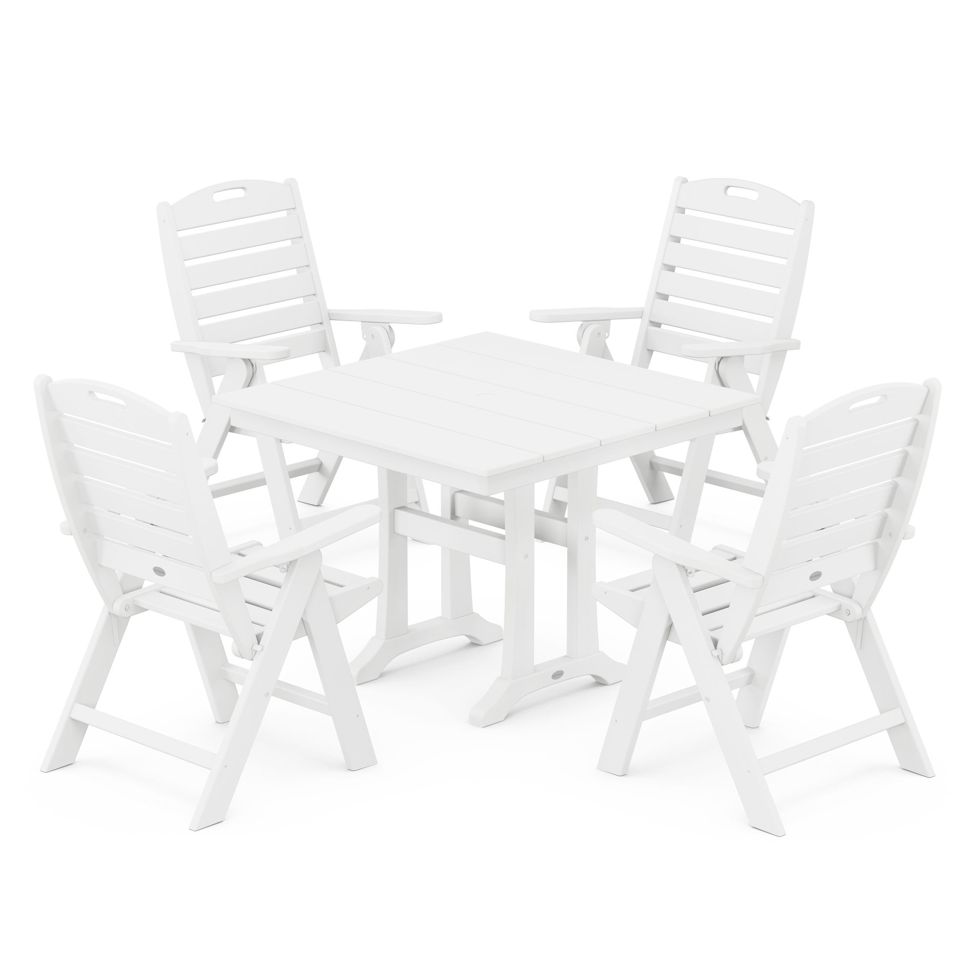  Nautical Folding Highback Chair 5-Piece Farmhouse Trestle Dining Set 