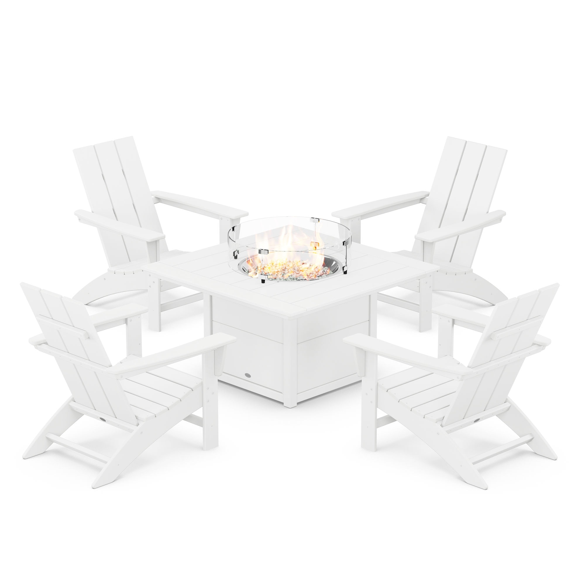  Modern 5-Piece Adirondack Chair Conversation Set With Fire Pit Table 
