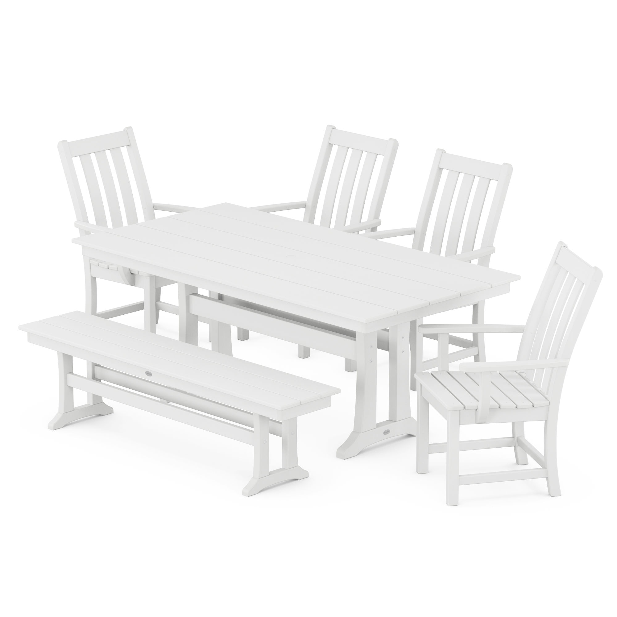  Vineyard 6-Piece Arm Chair Farmhouse Dining Set With Trestle Legs And Bench 
