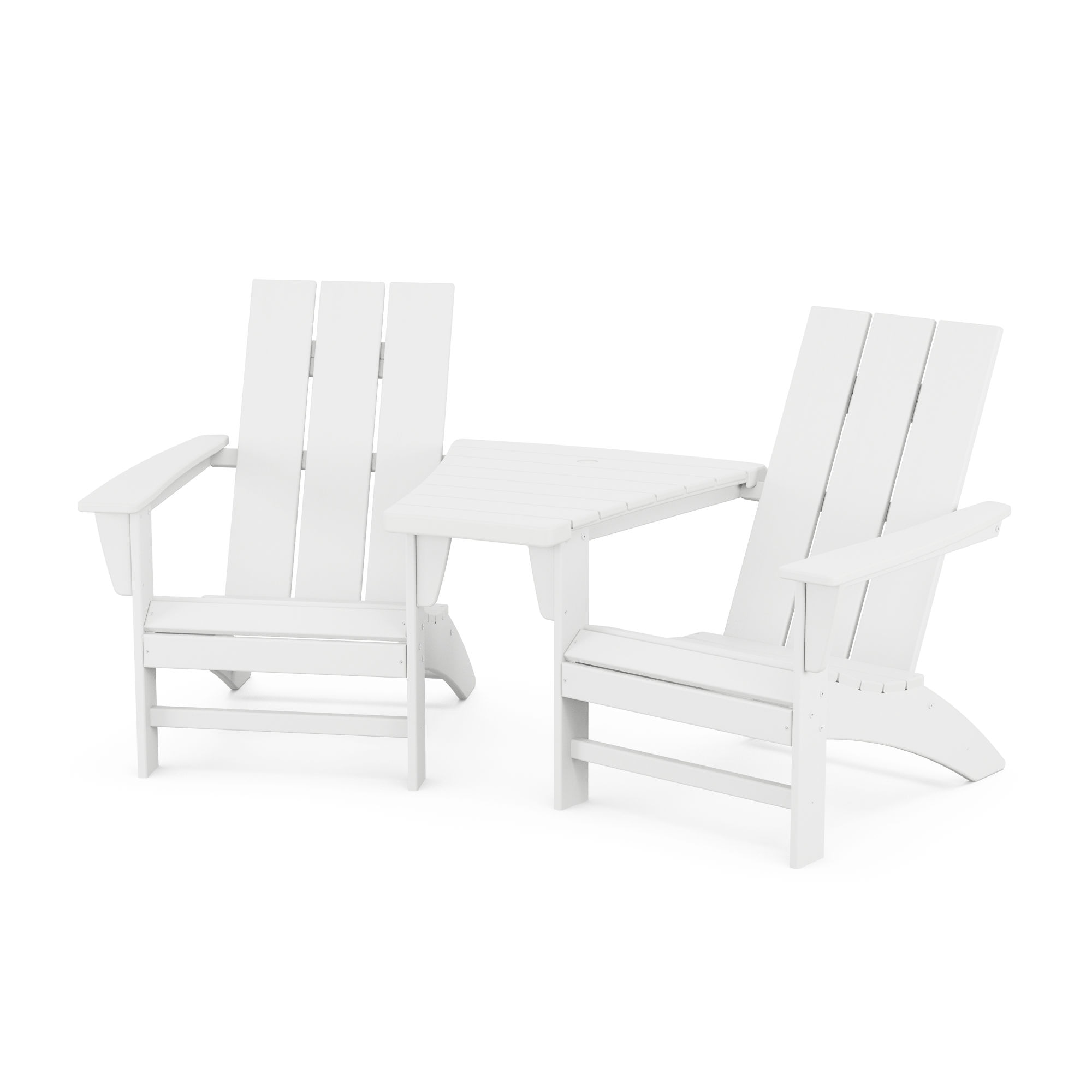 Modern 3-Piece Adirondack Set With Angled Connecting Table 