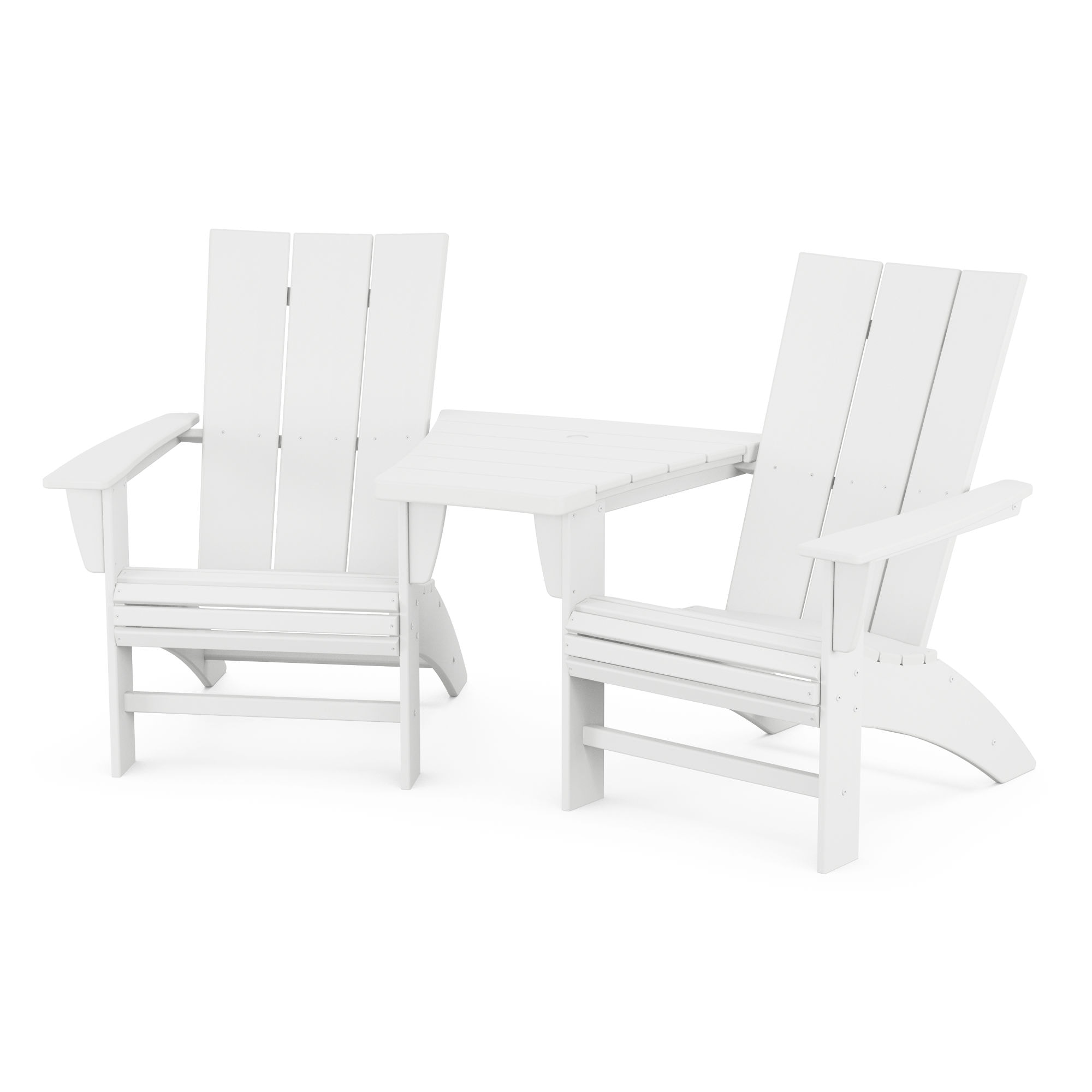  Modern 3-Piece Curveback Adirondack Set With Angled Connecting Table 