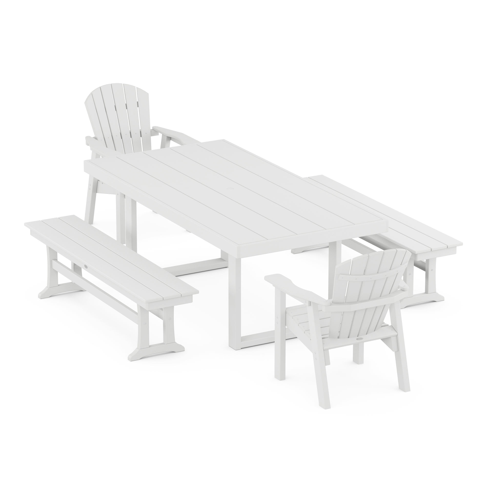  Seashell 5-Piece Dining Set With Benches 