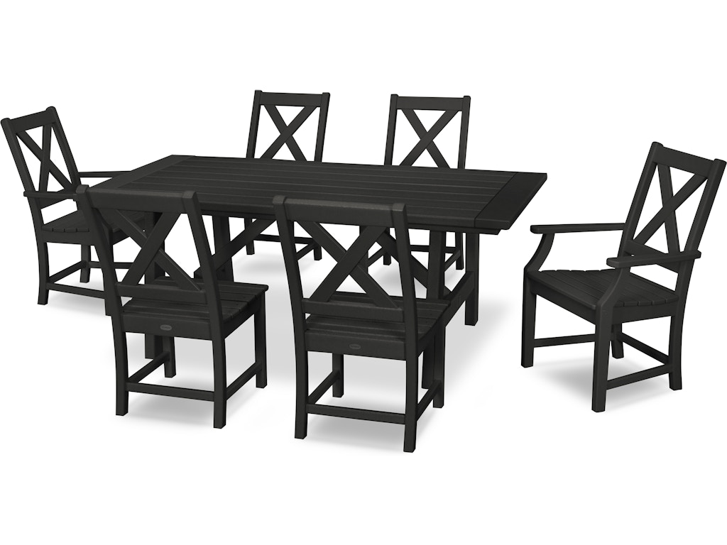 Polywood Outdoor Patio Braxton 7 Piece Rustic Farmhouse Dining Set In Black Pws507 1 Bl Mattress