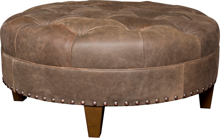 King Hickory Capital Ottoman Capital Circular Large Ottoman with Tufted Top and Modern Leg in Leather 3C-LUM-L