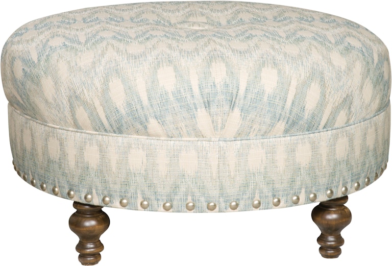 King Hickory Capital Ottoman Capital Circular Medium Ottoman with Miter and Button Top and Turned Leg in Fabric 3C-MNT-F