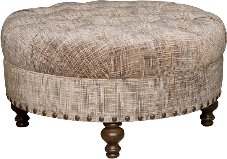 King Hickory Capital Ottoman Capital Circular Medium Ottoman with Tufted Top and Turned Leg in Fabric 3C-MUT-F