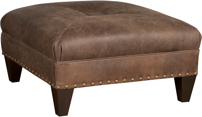 King Hickory Capital Ottoman Capital Square Medium Ottoman with Miter and Button Top and Modern Leg in Leather 3Q-MNM-L