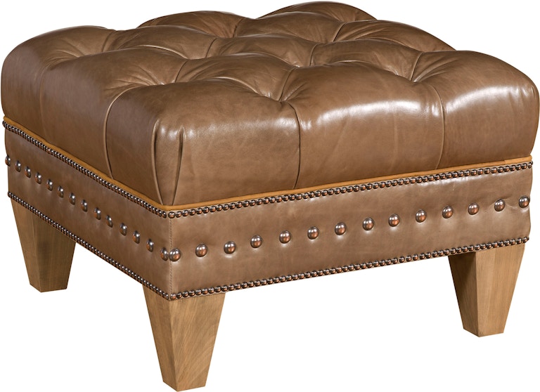 King Hickory Capital Ottoman Capital Square Small Ottoman with Tufted Top and Modern Leg in Leather 3Q-SUM-L