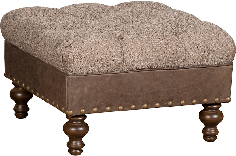 King Hickory Capital Ottoman Capital Square Small Ottoman with Tufted Top and Turned Leg in Leather/Fabric 3Q-SUT-LF