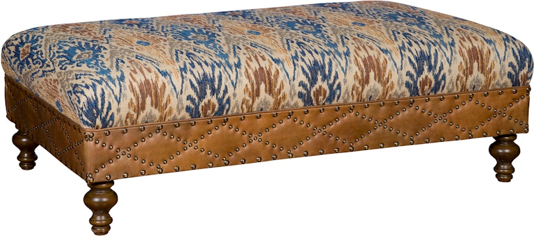 King Hickory Capital Ottoman Capital Rectangle Large Ottoman with Flat Top and Turned Leg in Leather/Fabric 3R-LLT-LF