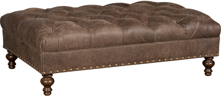 King Hickory Capital Ottoman Capital Rectangle Large Ottoman with Tufted Top and Turned Leg in Leather 3R-LUT-L