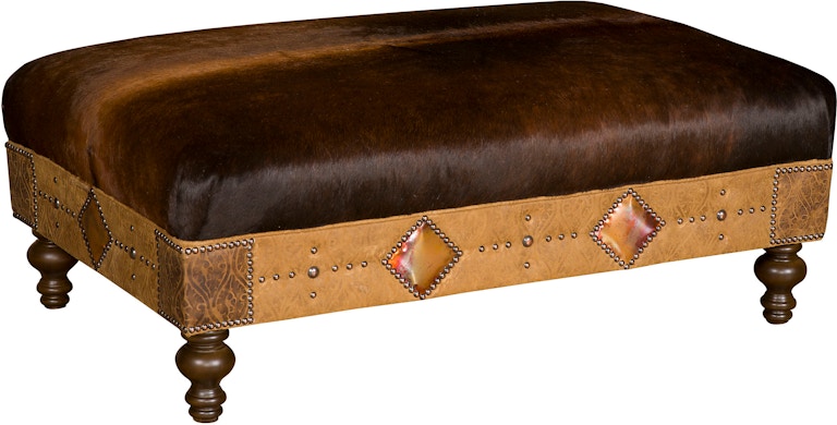 King Hickory Capital Ottoman Capital Rectangle Medium Ottoman with Flat Top and Turned Leg in Leather 3R-MLT-L