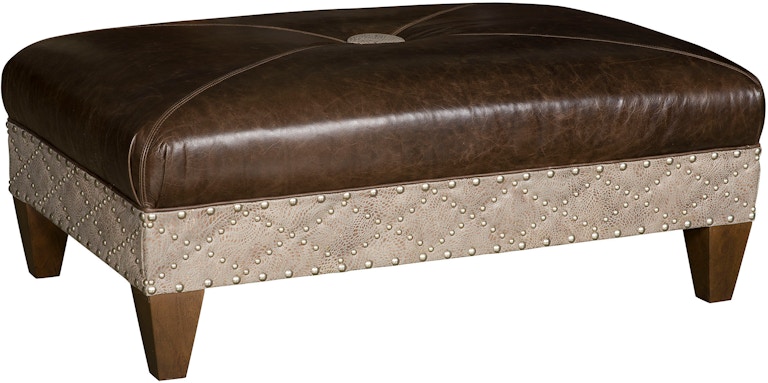 King Hickory Capital Ottoman Capital Rectangle Medium Ottoman with Miter and Button Top and Modern Leg in Leather 3R-MNM-L