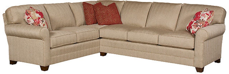 King Hickory Bentley Bentley Left Arm Facing Corner Sofa With Sock Arm, Attached Back, Bun Foot, And Fabric 4462-SAB-F