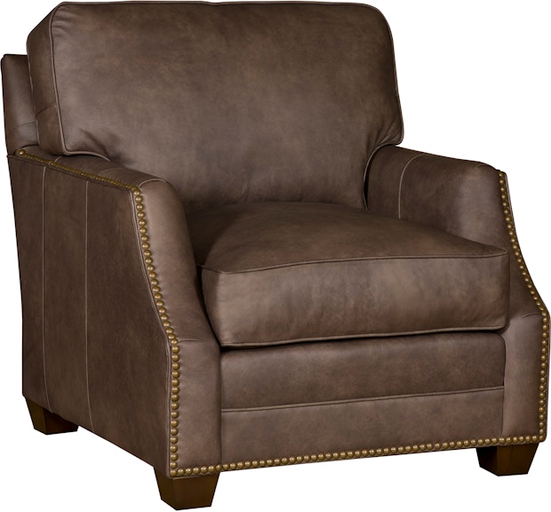 King Hickory Benson Benson Chair with Notched Arm, And Attached Back, Warm Brown Base, And Leather 4701-NAW-L
