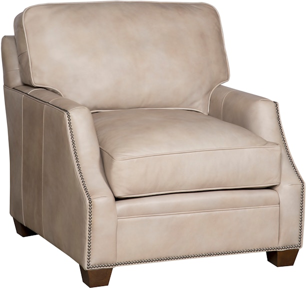 King Hickory Benson Benson Chair with Notched Arm, And Loose Back, Aged Gray Base, And Leather 4701-NLG-L