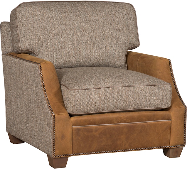 King Hickory Benson Benson Chair with Notched Arm, And Loose Back, Aged Gray Base, And Leather and Fabric 4701-NLG-LF