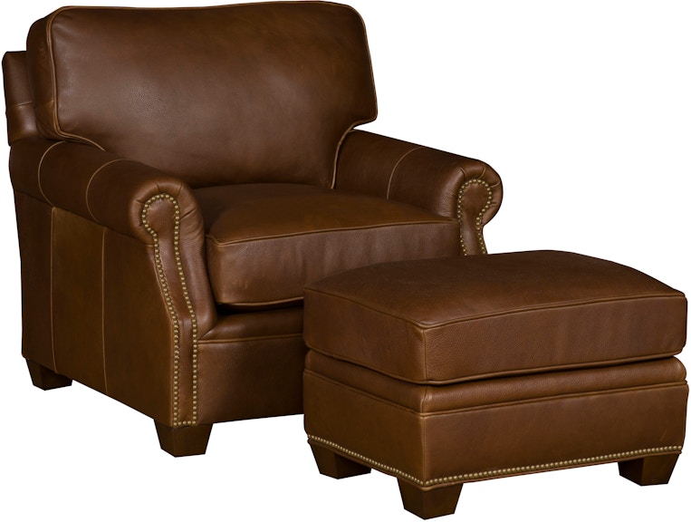 King Hickory Benson Benson Chair with Recessed Arm, And Attached Back, Warm Brown Base, And Leather 4701-RAW-L