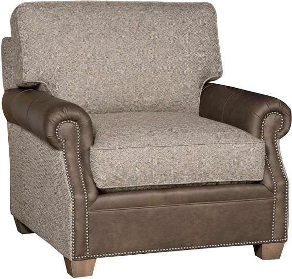 King Hickory Benson Benson Chair with Recessed Arm, And Loose Back, Aged Gray Base, And Leather and Fabric 4701-RLG-LF