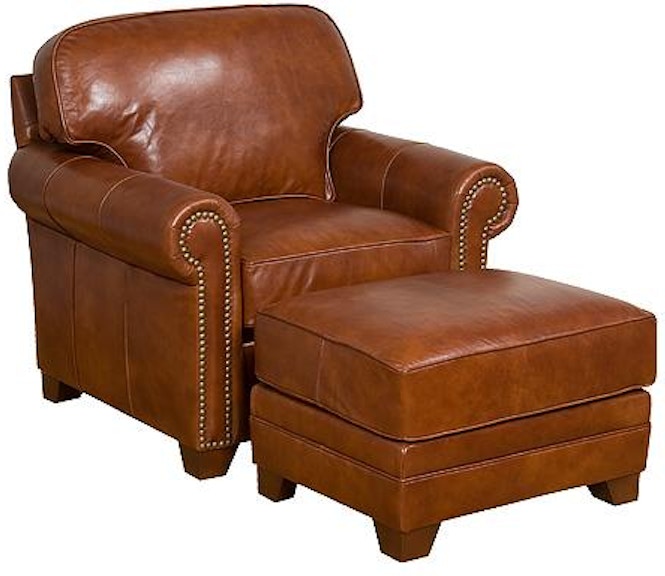 King Hickory Bentley Bentley Fabric Ottoman With Panel Arm, Attached Back, Modern Leg, And Leather 4408-PAM-L