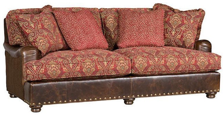 King Hickory Henson Henson Sofa Chaise With English Arm, Loose Border Back, Turned Leg, And Leather/Fabric 6075-EBT-LF