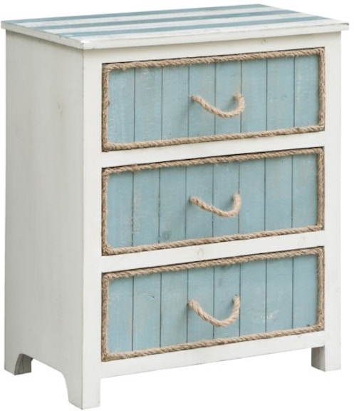 Crestview South Shore Blueish Grey And White 3 Drawer Rope Accent Chest CVFZR3560 CVFZR3560
