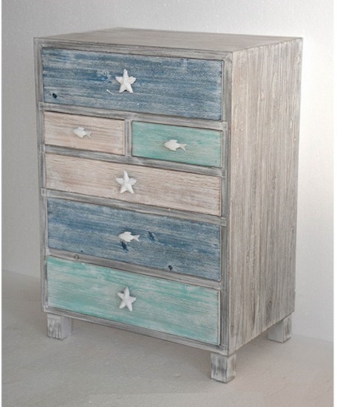 Crestview Key West Grey Driftwood And Multi Color Nautical 6 Drawer Chest CVFZR3593 CVFZR3593