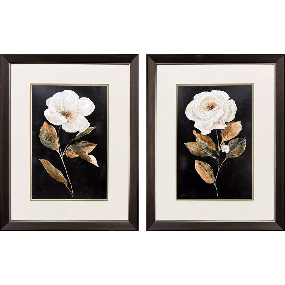 Botanical On Black S/2 48758