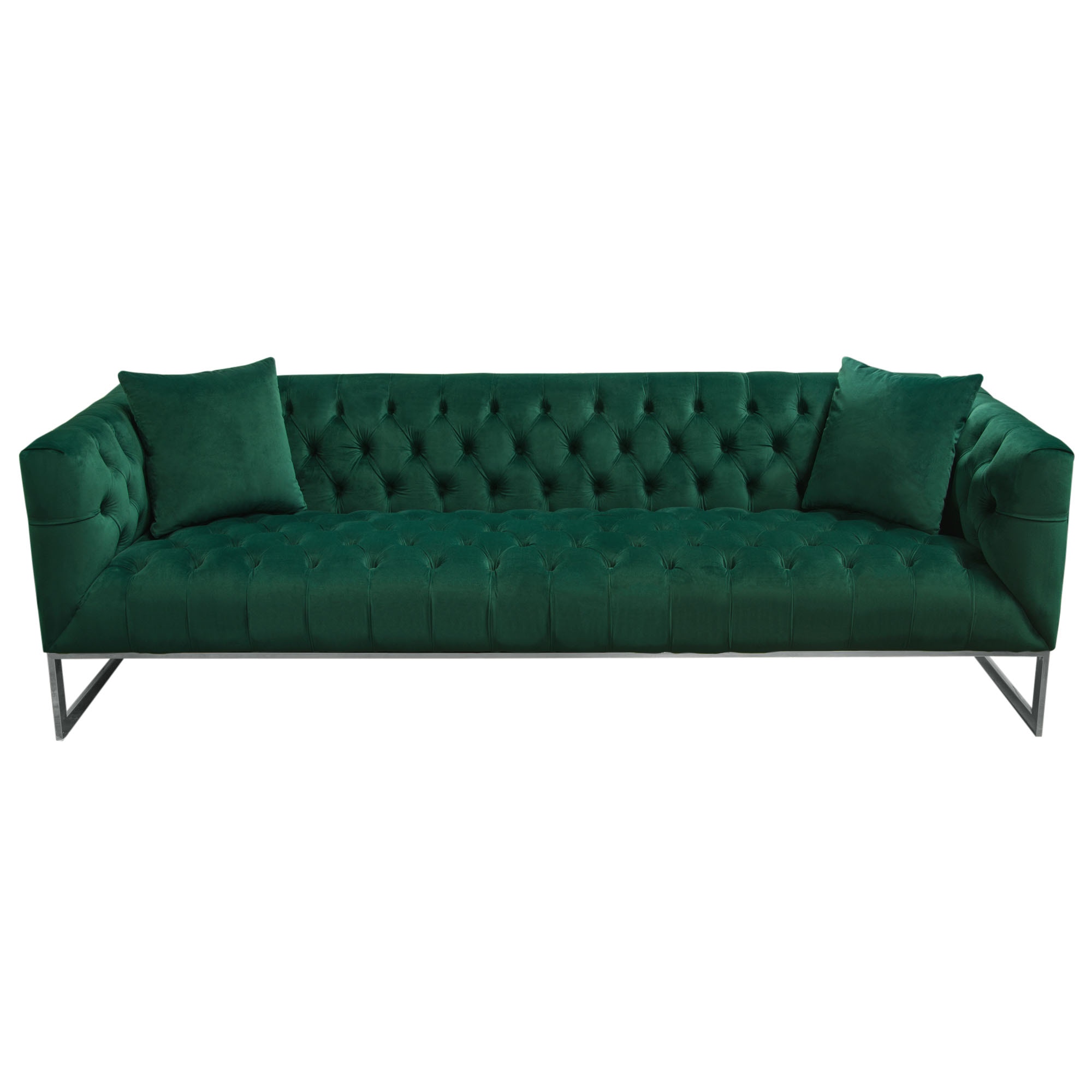 Diamond Sofa Living Room Crawford Tufted Sofa In Emerald Green Velvet With Polished Metal Leg And