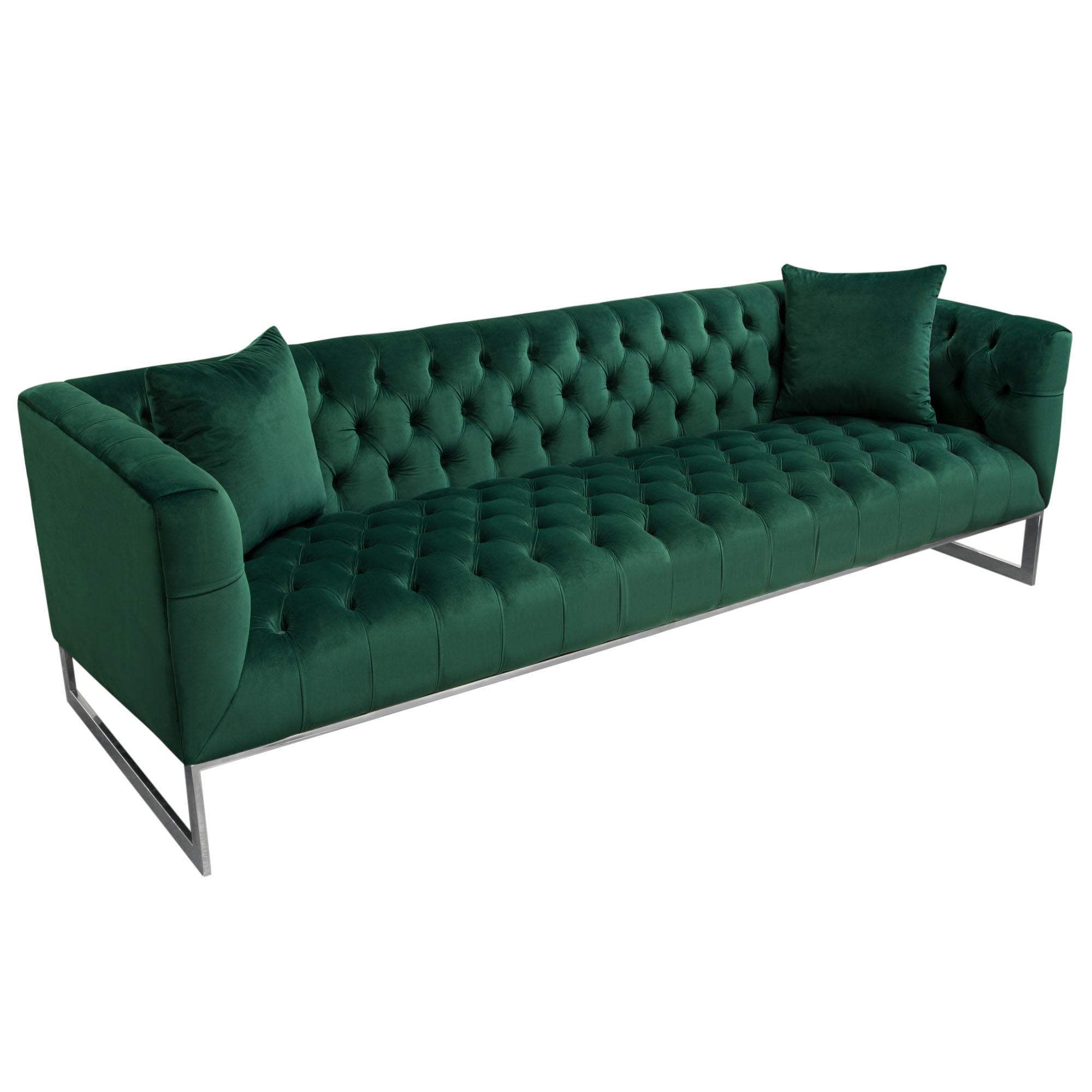 Diamond Sofa Living Room Crawford Tufted Sofa In Emerald Green Velvet With Polished Metal Leg And