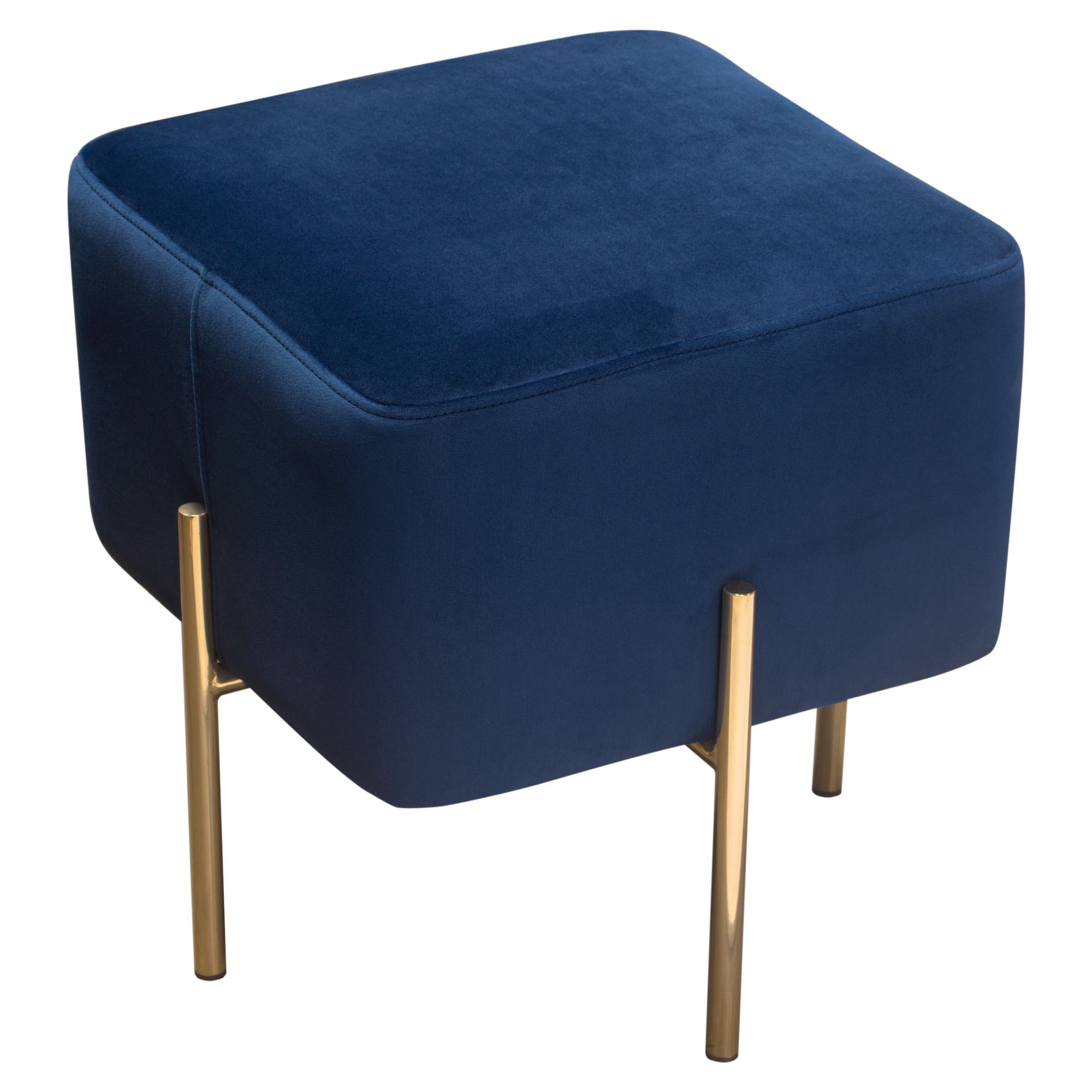 Diamond Sofa Living Room Zoe Square Accent Ottoman In Navy Blue Velvet With Gold Metal Frame