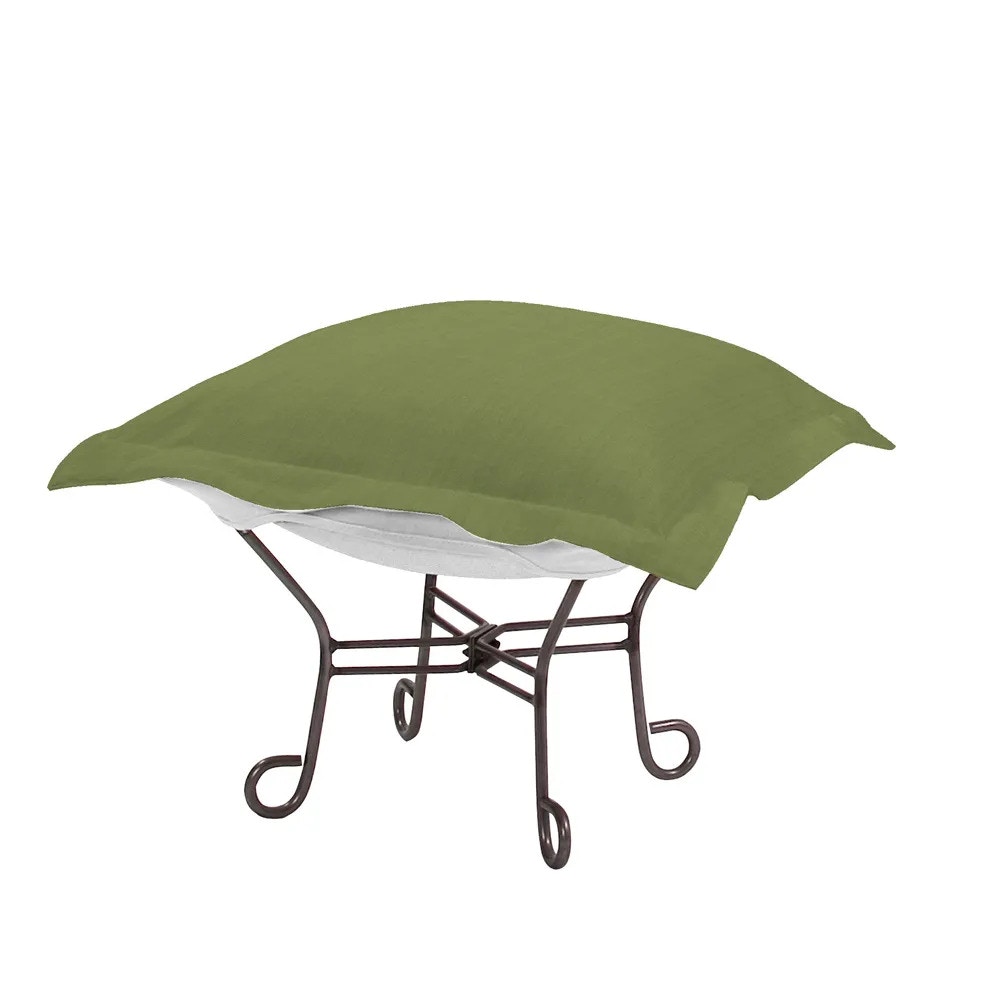 Howard Elliott Scroll Puff Ottoman Seascape Moss Titanium Frame Q510-299