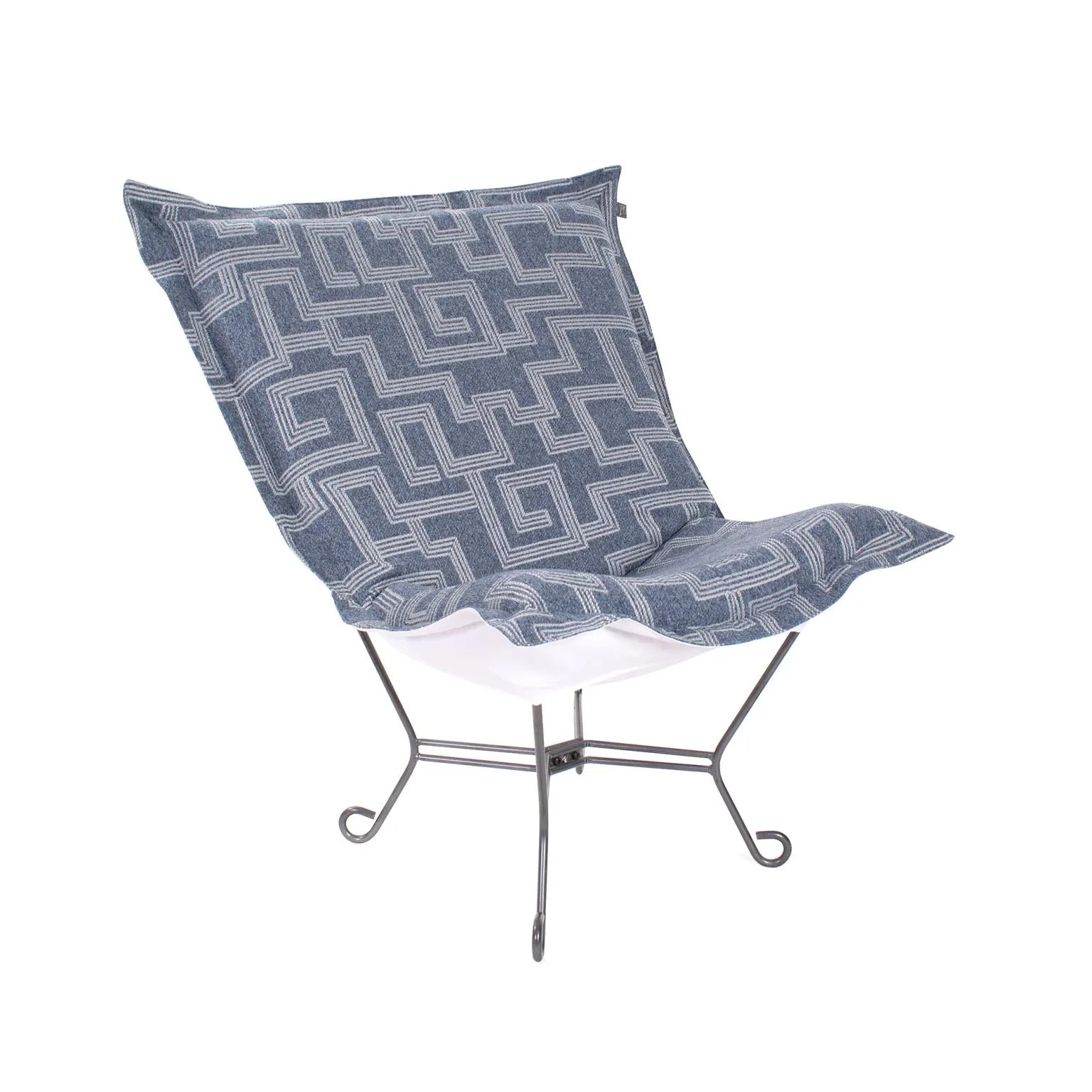 Howard Elliott Indoor/Outdoor Puff Scroll Chair Syros Denim Q500-1354