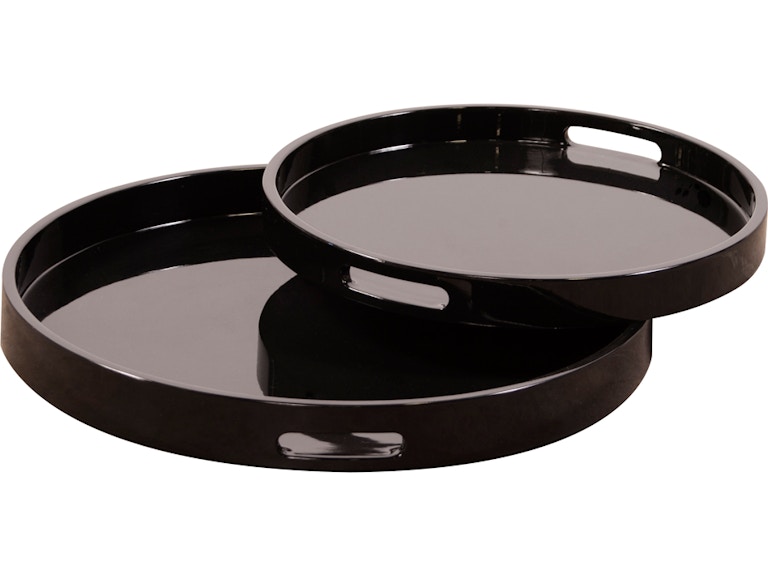 Allan Andrews Black Lacquer Round Wood Tray Set