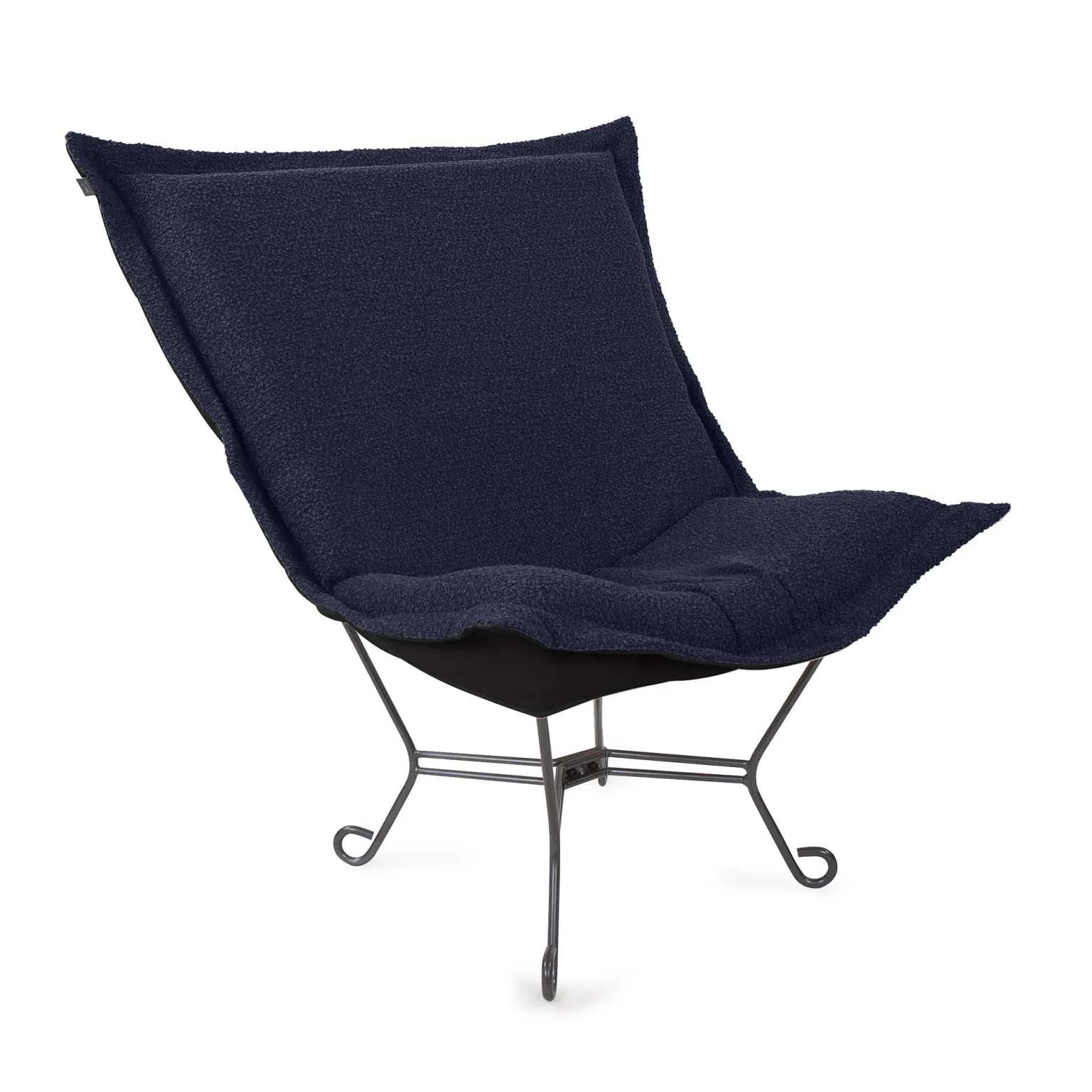 Howard Elliott Scroll Puff Chair Titanium- Barbet Royal/Black 500-1263