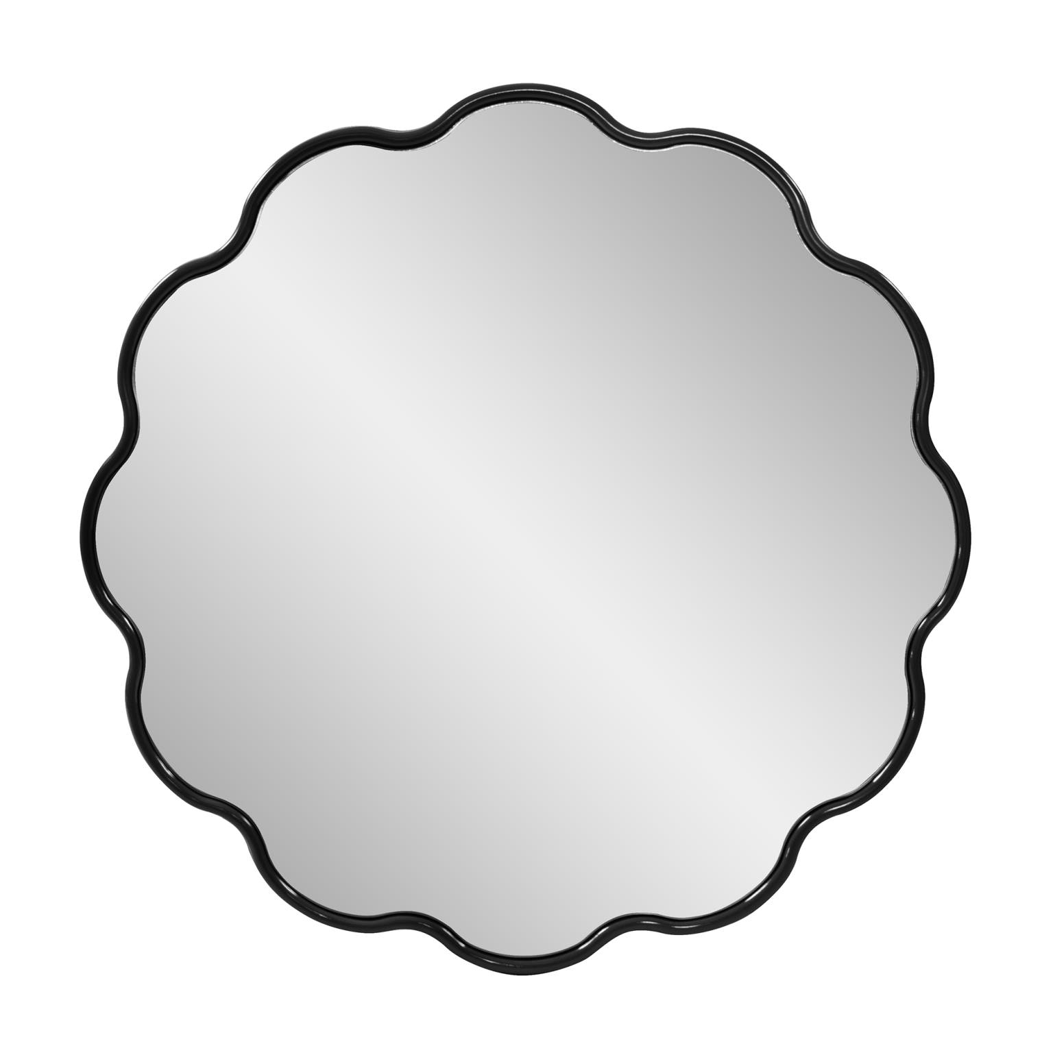 Howard Elliott Kushi Round Scalloped Edge Mirror in Glossy Black 66061BL