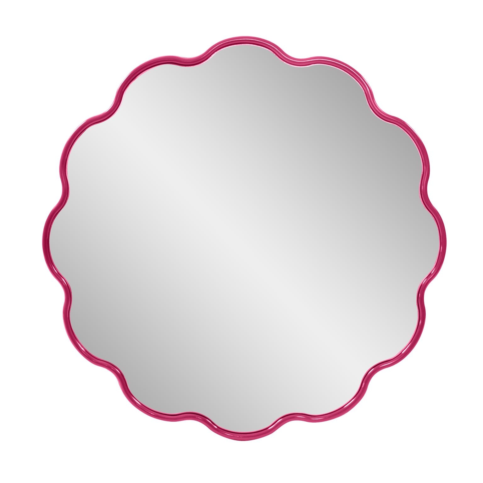 Howard Elliott Kushi Round Scalloped Edge Mirror in Glossy Hot Pink 66061HP