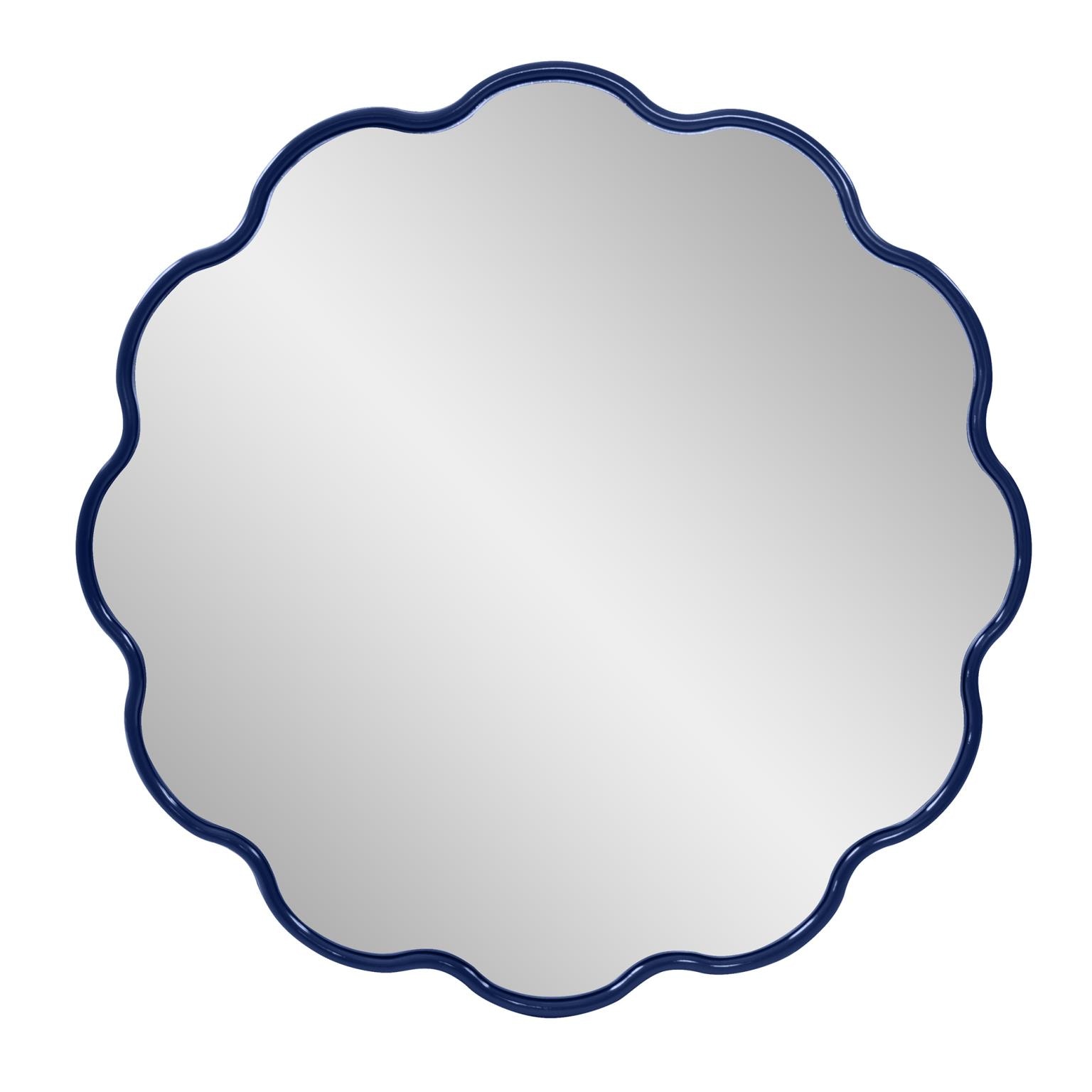 Howard Elliott Kushi Round Scalloped Edge Mirror in Glossy Navy 66061NA