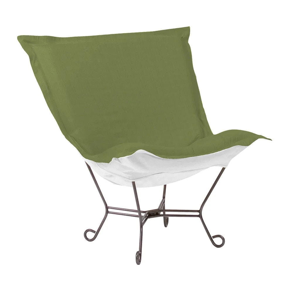 Howard Elliott Patio Scroll Puff Chair Seascape Moss Titanium Frame Q500-299