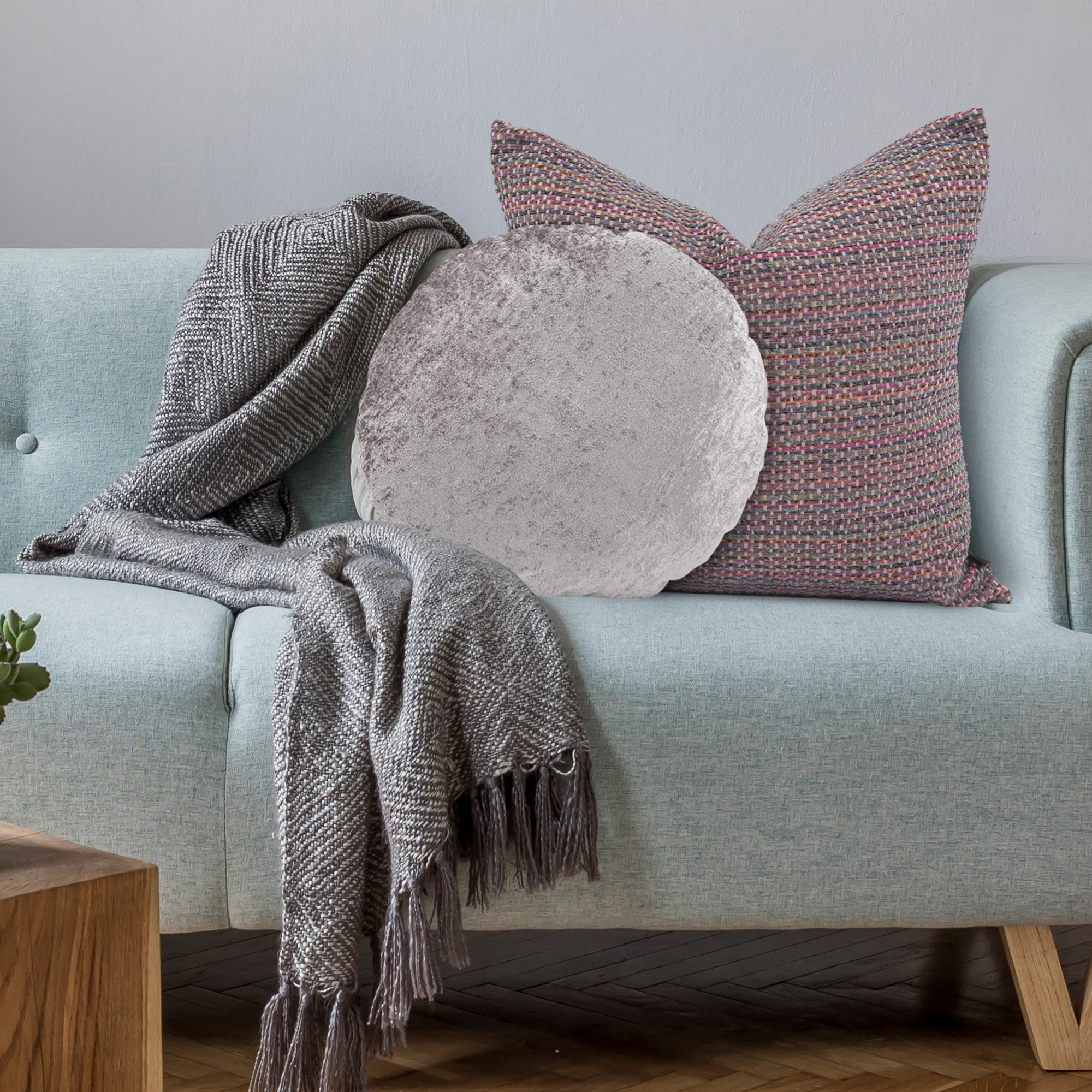 Crushed velvet round cushion best sale