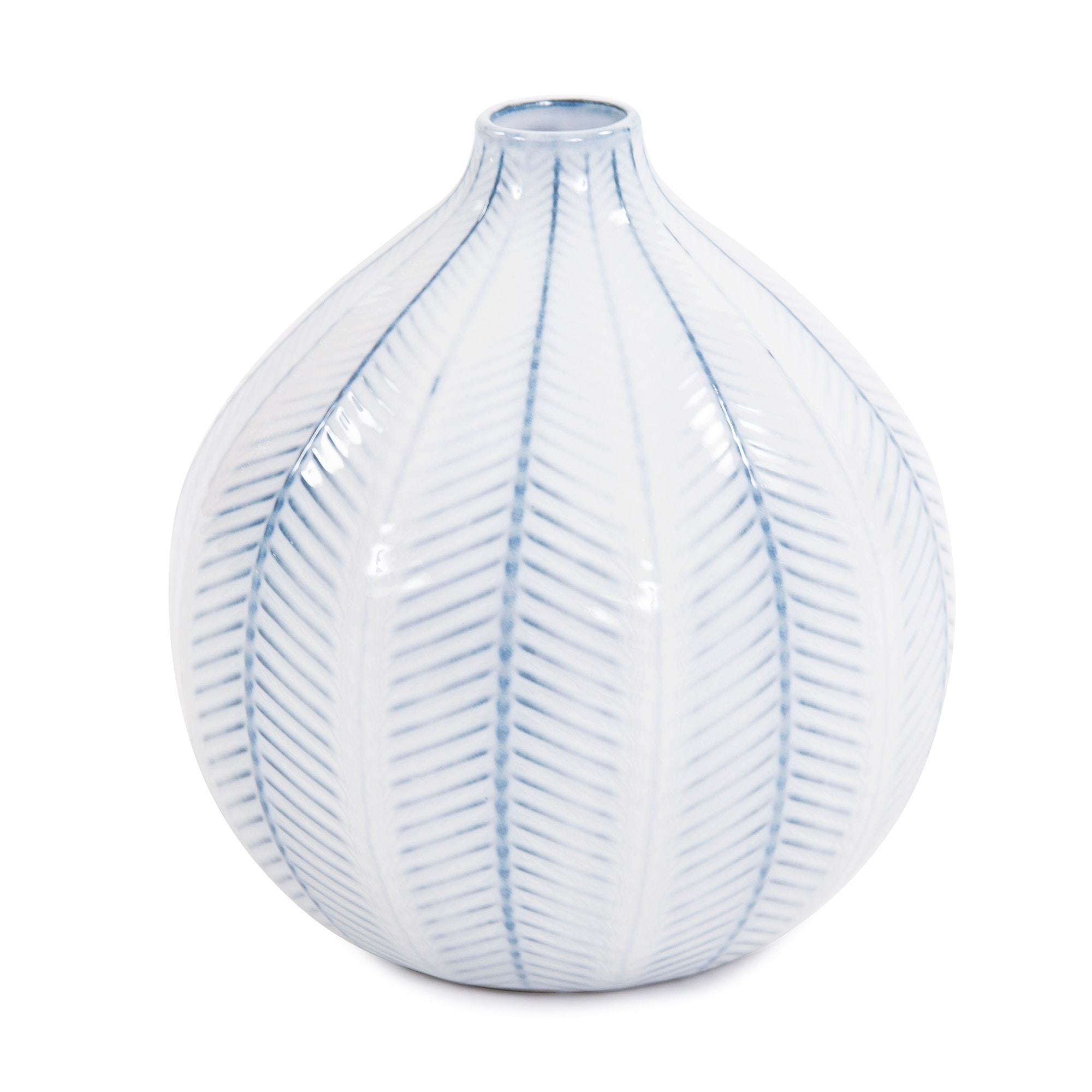 Howard Elliott Blue and White Chevron Ceramic Globe Vase Small 42043