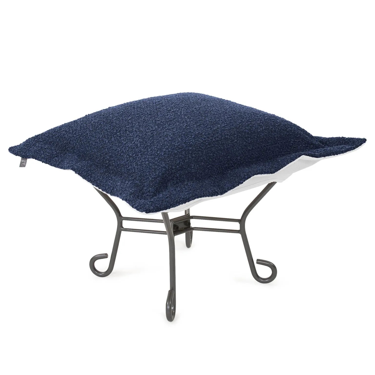 Howard Elliott Patio Scroll Puff Ottoman Titanium- Alicante Indigo Q510-1341