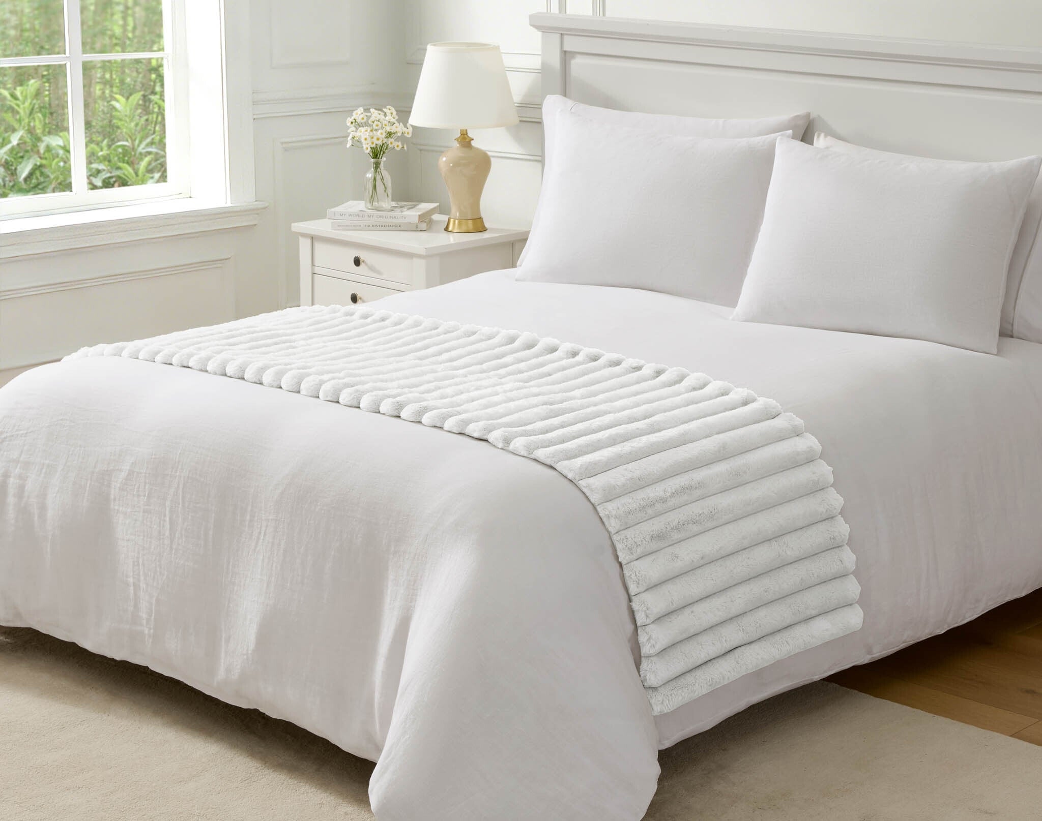 Hallmart Collectibles Ethan White Bed Runner 24Ã—80-APR 20-30-2026 25501