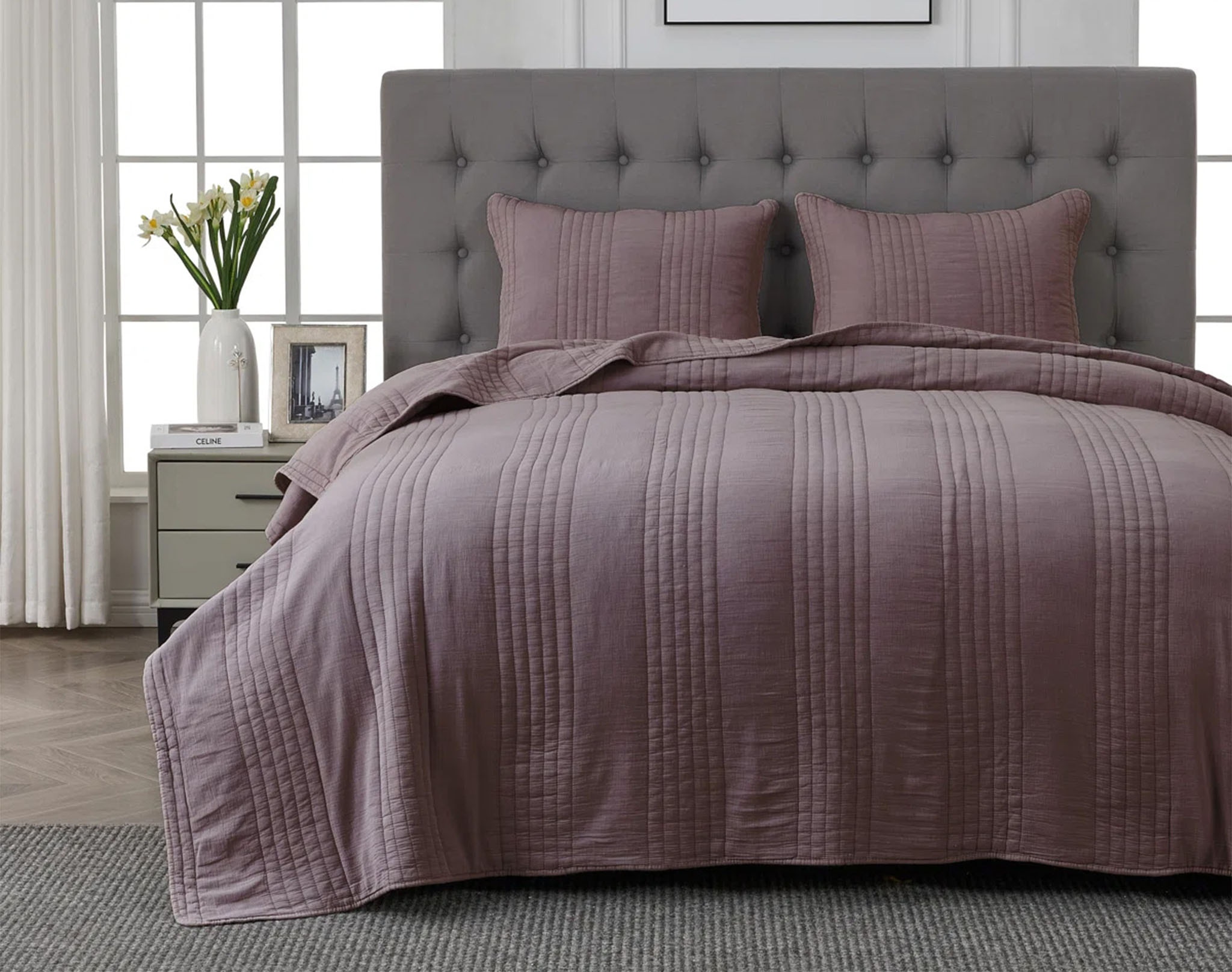 Hallmart Collectibles Sona Cotton Channel 3 pc Coverlet - Eggplant QueenFEB 10-20-2026 25553