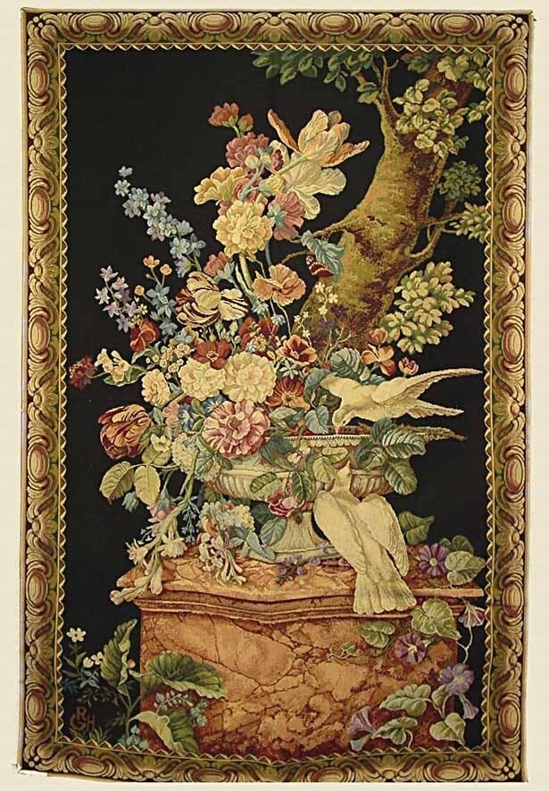  Black Dove/Floral Small Tapestry 36x46 26789