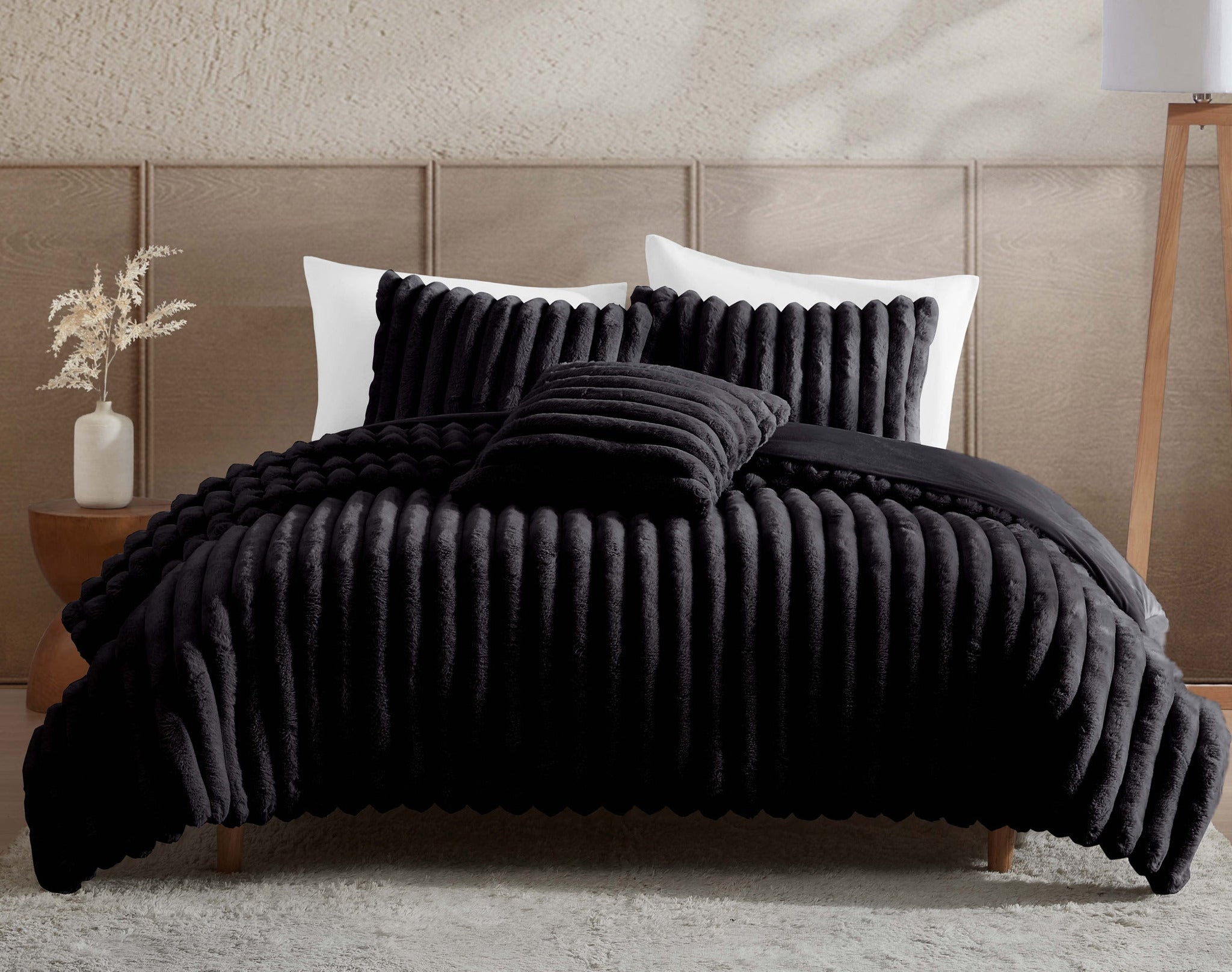  Ethan Black 4 Pc Full/Queen Comforter Set NEVER COMPRESSED 90202