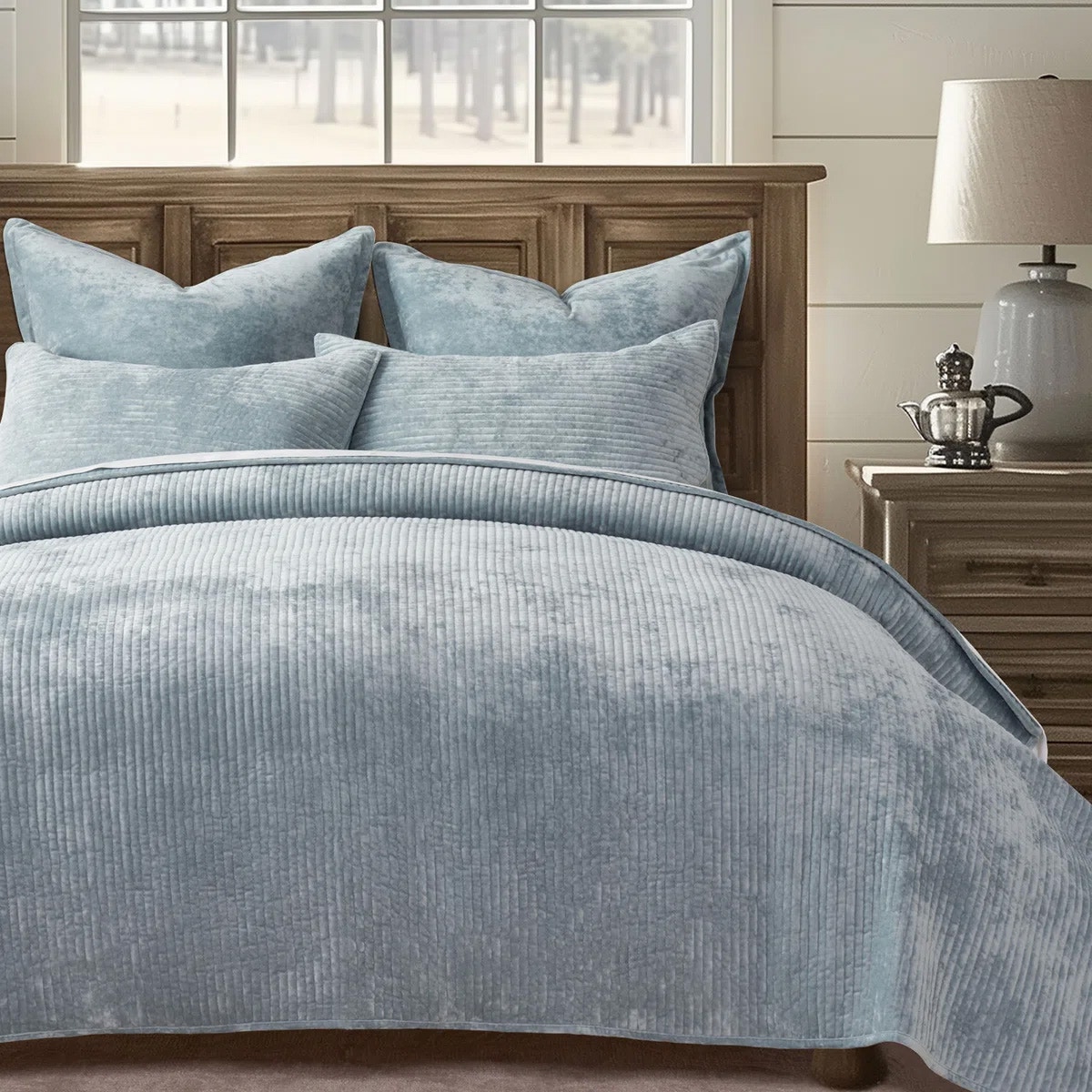Hallmart Collectibles Renel Narrow Channel Velvet 3 pc Coverlet - Blue QueenFEB 10-20-2026 25565