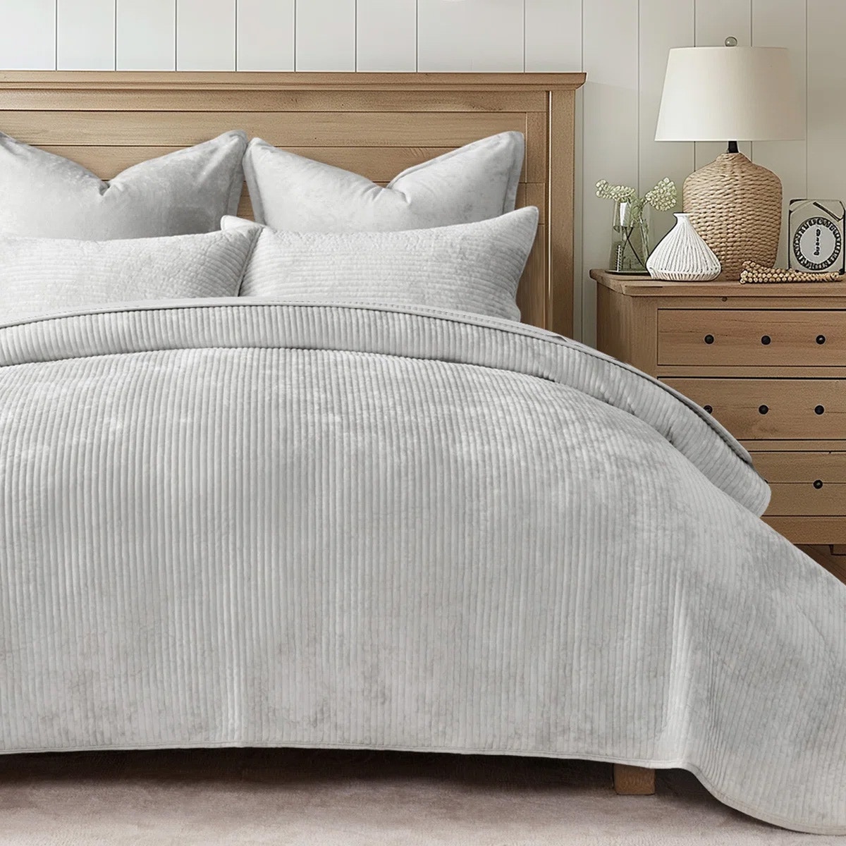 Hallmart Collectibles Renel Narrow Channel Velvet 3 pc Coverlet - Gray QueenFEB 10-20-2026 25568