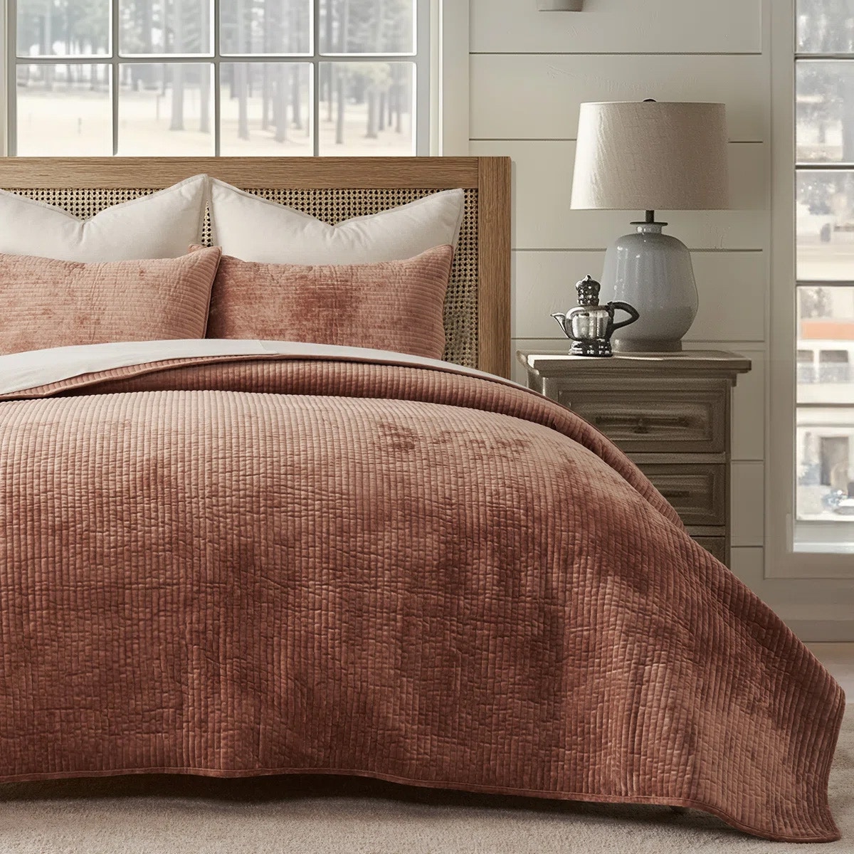 Hallmart Collectibles Renel Narrow Channel Velvet 3 pc Coverlet - Terracotta QueenFEB 10-20-2026 25574