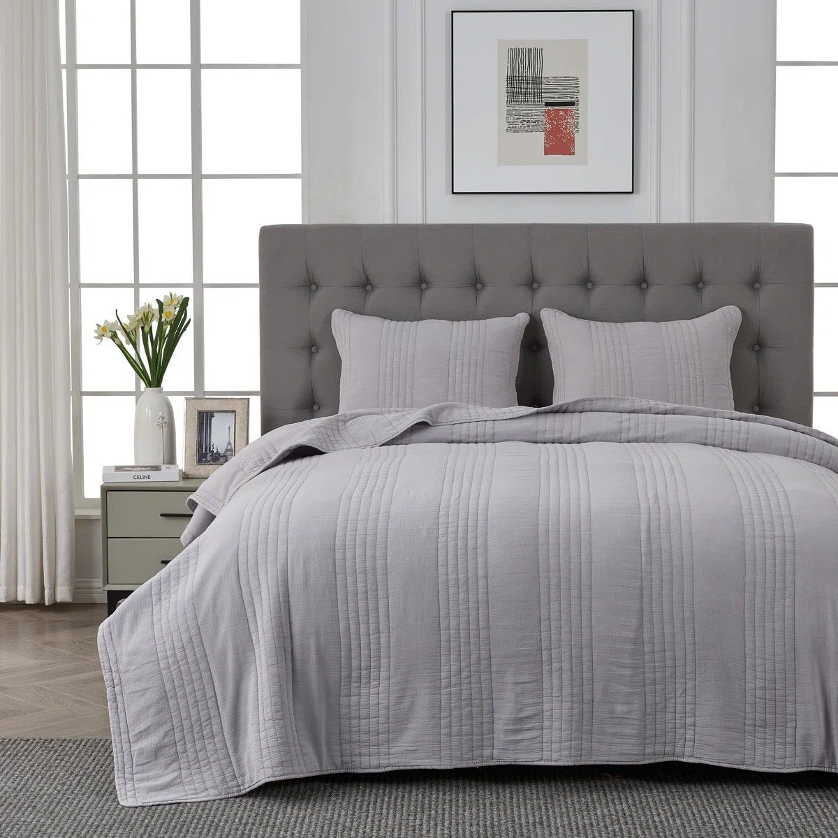 Hallmart Collectibles Sona Cotton Channel 3 pc Coverlet - Lt. Gray QueenFEB 10-20-2026 25556
